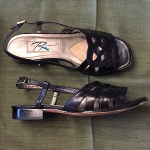 Ross Hommerson Women’s dress black kid leather Lattice cut sandal 9ww. EUC